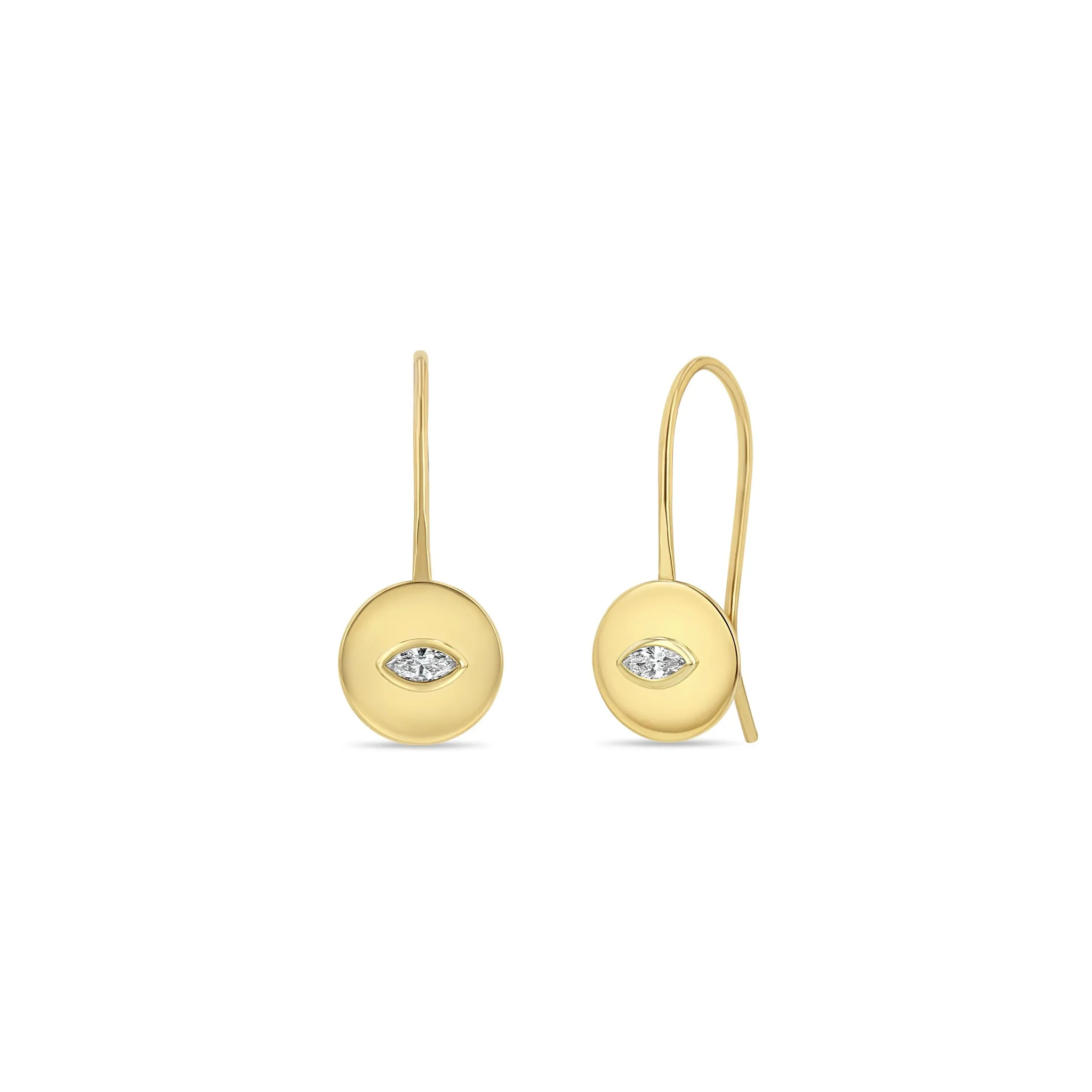 14k Marquise Diamond Disc Hook Earrings