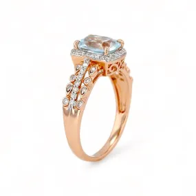 14K rose gold natural aquamarine diamonds halo ring-24332