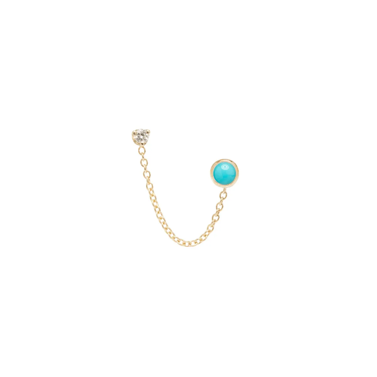 14k Turquoise & Diamond Double Stud Chain Earring