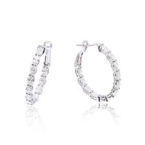 14K WHITE GOLD INSIDE OUT OVAL DIAMOND HOOP EARRINGS - 4.63CTW