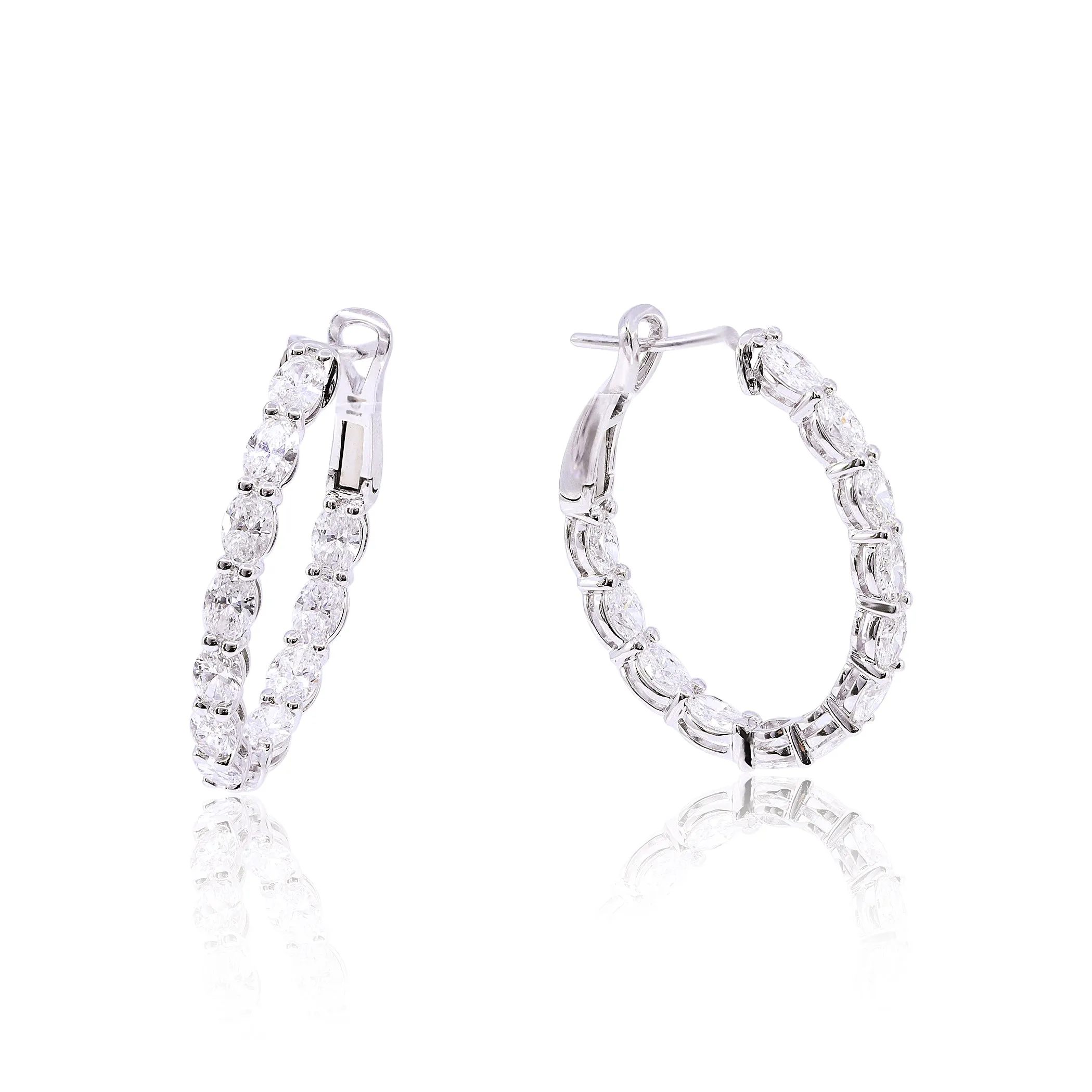 14K WHITE GOLD INSIDE OUT OVAL DIAMOND HOOP EARRINGS - 4.63CTW