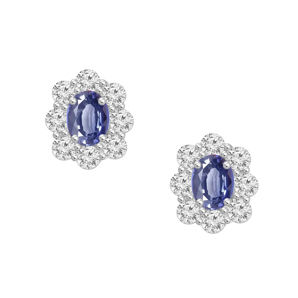 18K OVAL SAPPHIRE & DIAMOND STUD EARRINGS