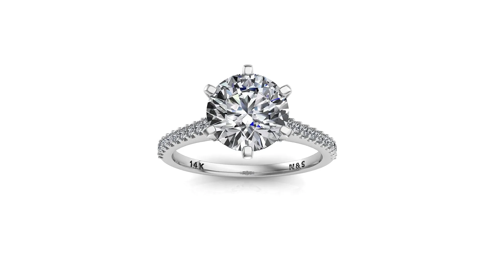 8.5mm (2.20ct) Tiffany ForeverOne Round Moissanite Diamond Bridge Cathedral Set Engagement Ring 14K MOENG055