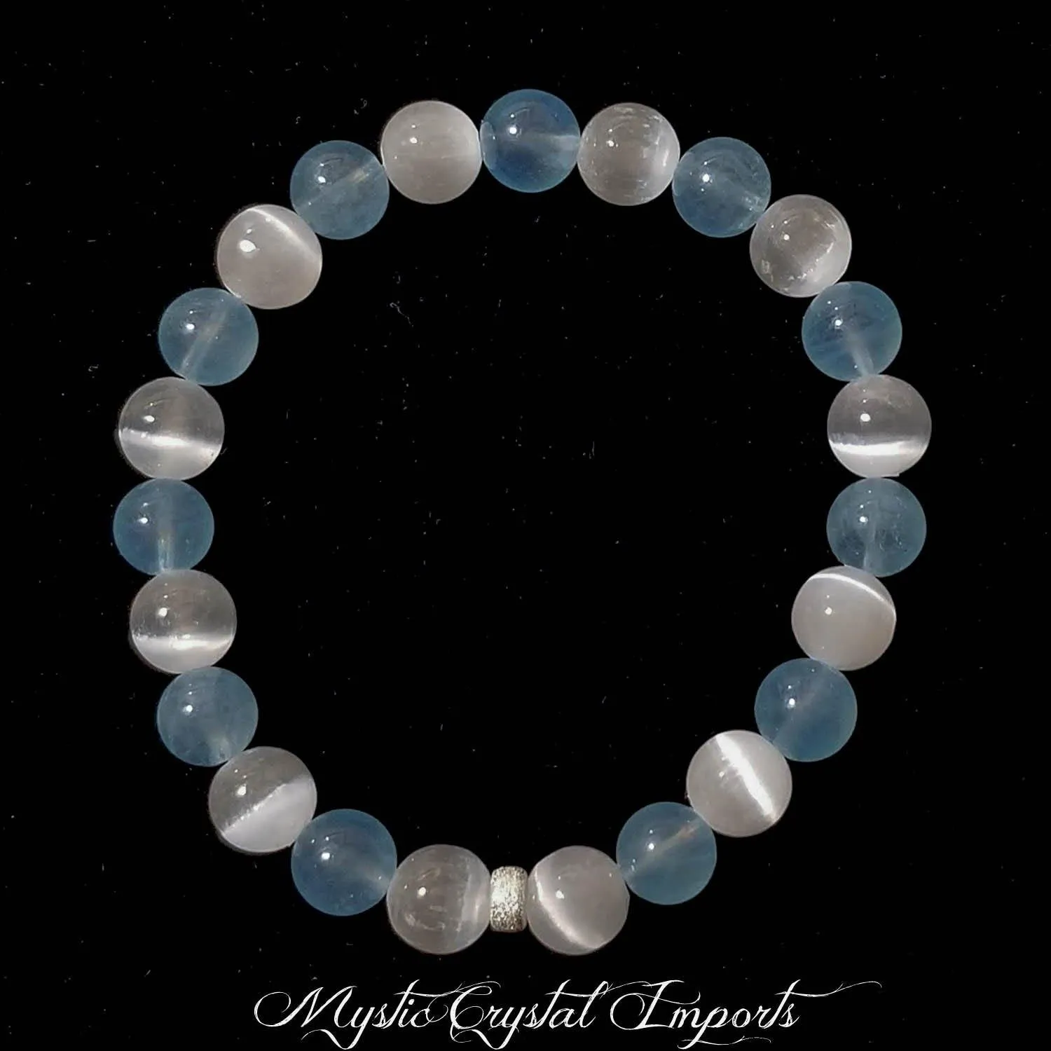 8mm Aquamarine & Selenite Crystal Healing Bracelet