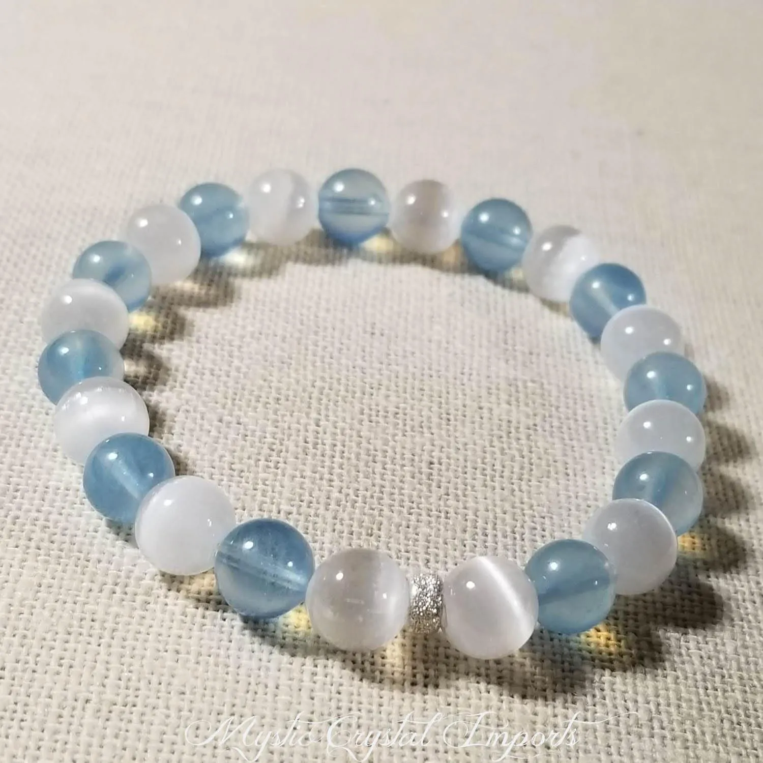 8mm Aquamarine & Selenite Crystal Healing Bracelet