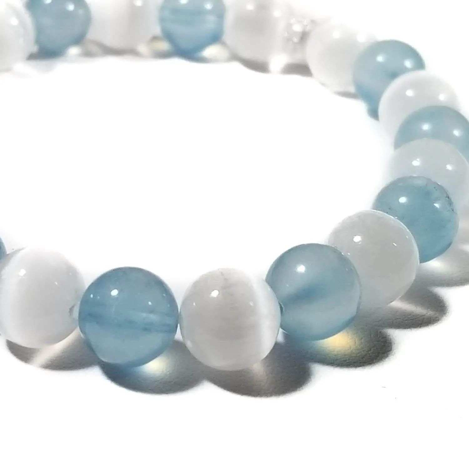 8mm Aquamarine & Selenite Crystal Healing Bracelet