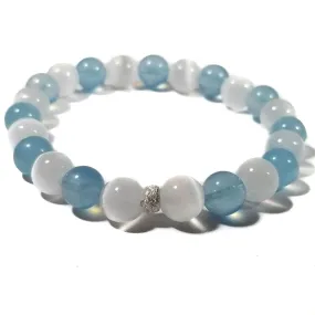 8mm Aquamarine & Selenite Crystal Healing Bracelet