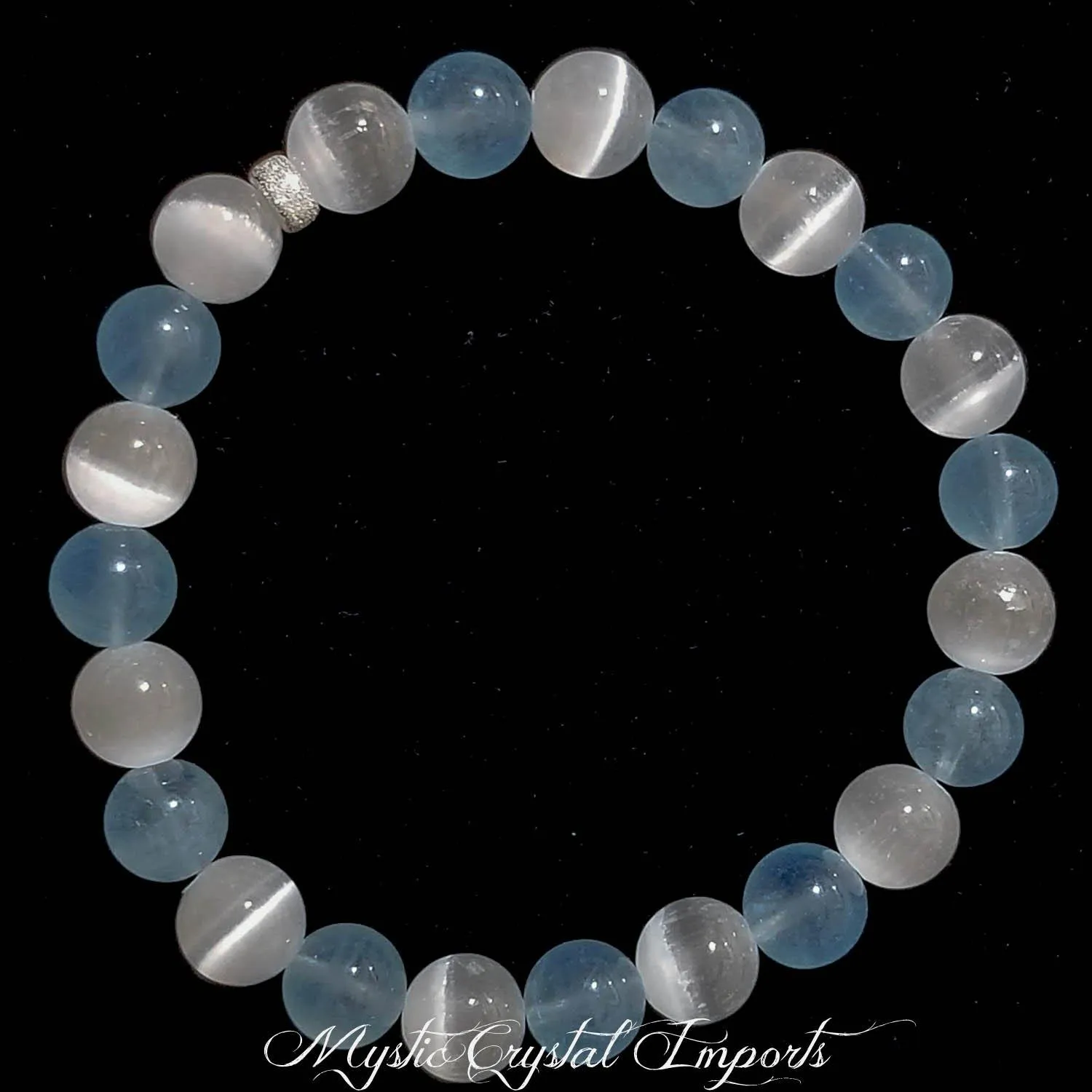 8mm Aquamarine & Selenite Crystal Healing Bracelet