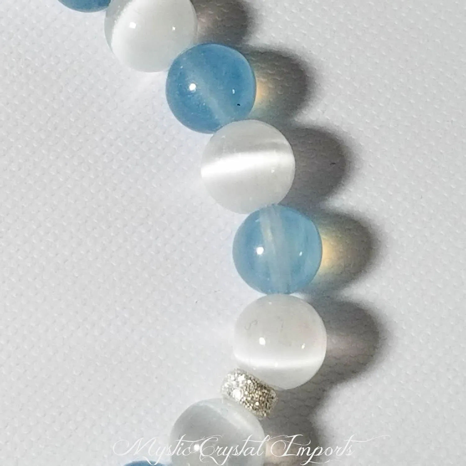 8mm Aquamarine & Selenite Crystal Healing Bracelet