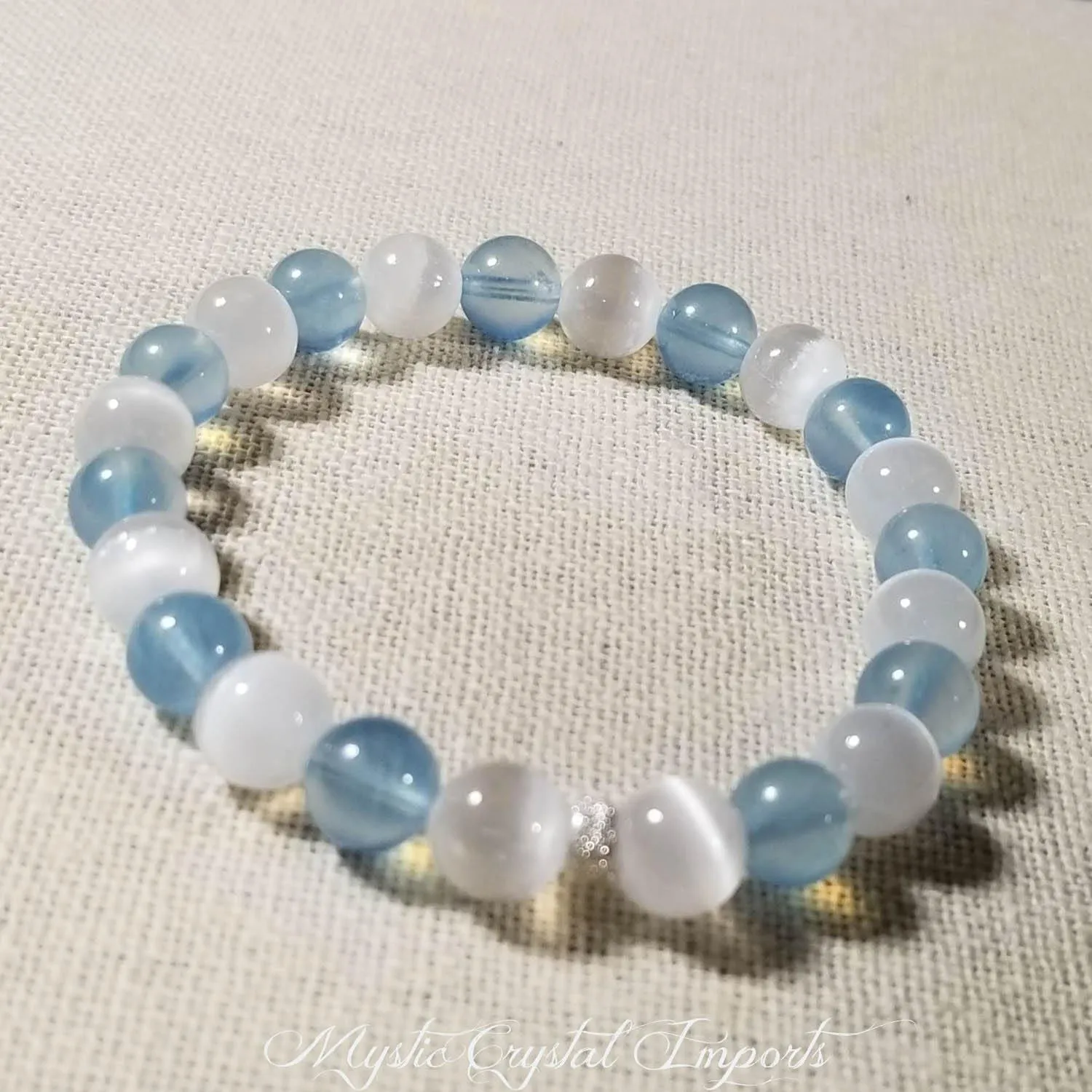 8mm Aquamarine & Selenite Crystal Healing Bracelet