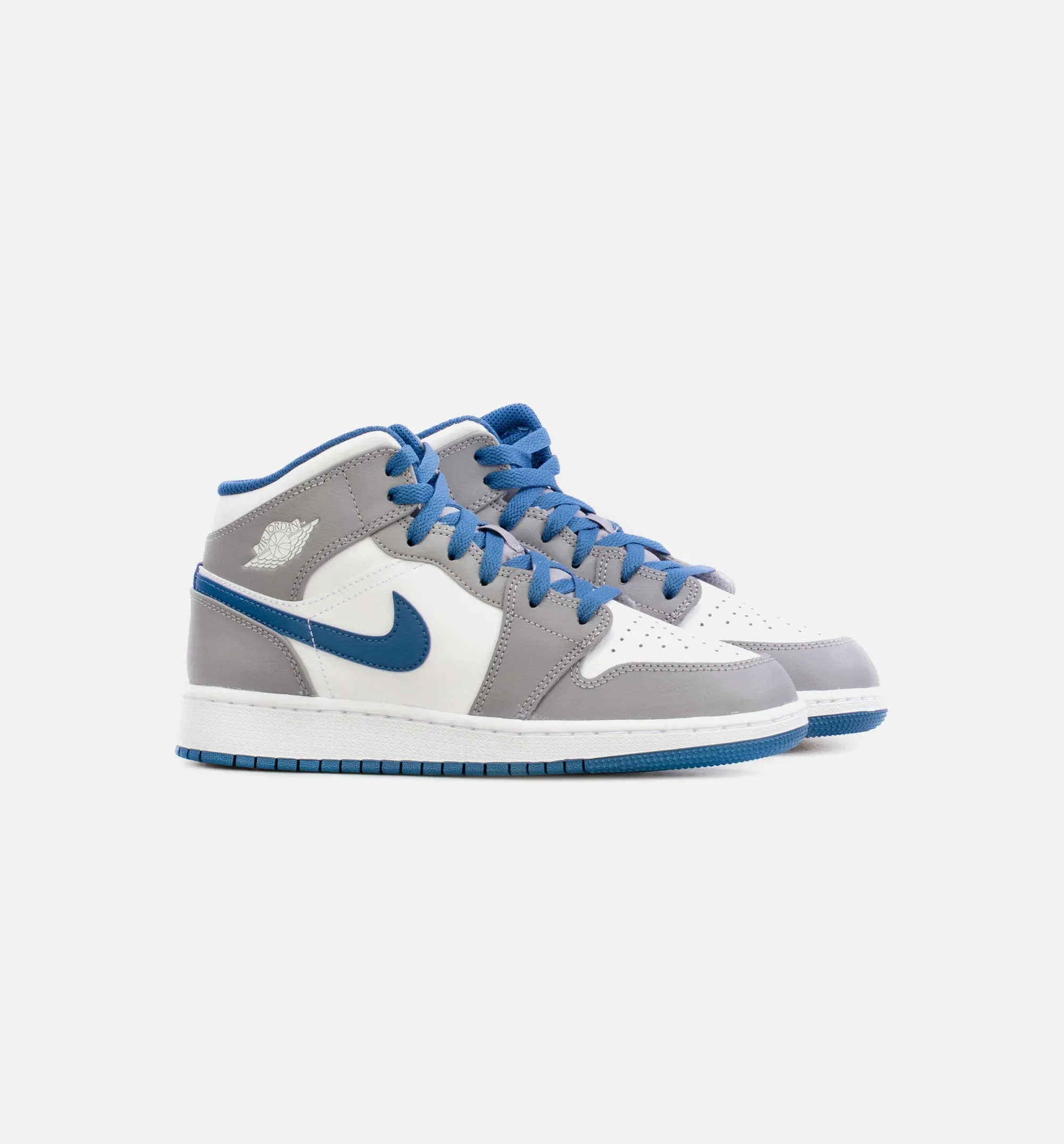 Air Jordan 1 Mid True Blue Grade School Lifestyle Shoe - Grey/Blue