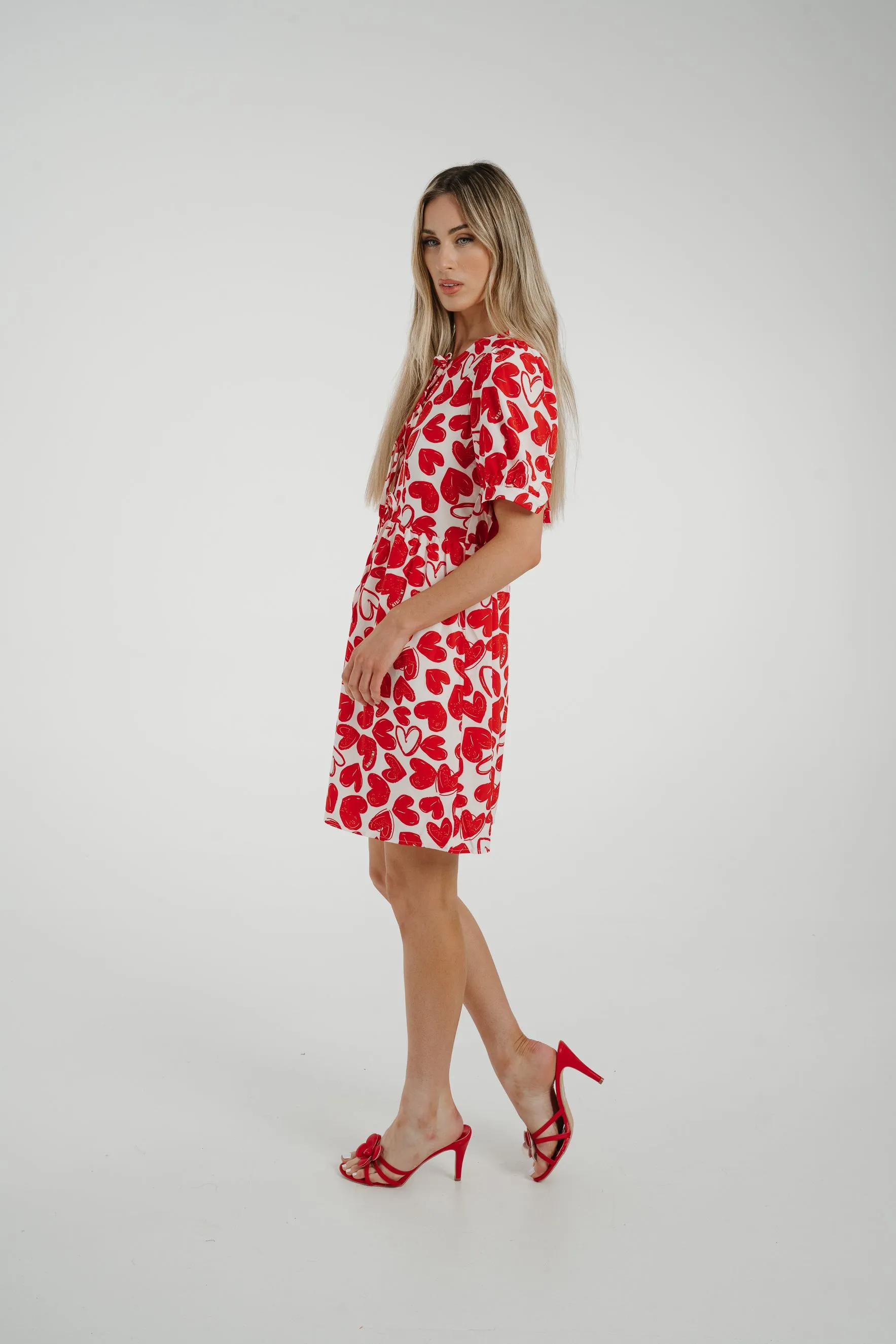 Ally Tie Front Dress In Red Mix