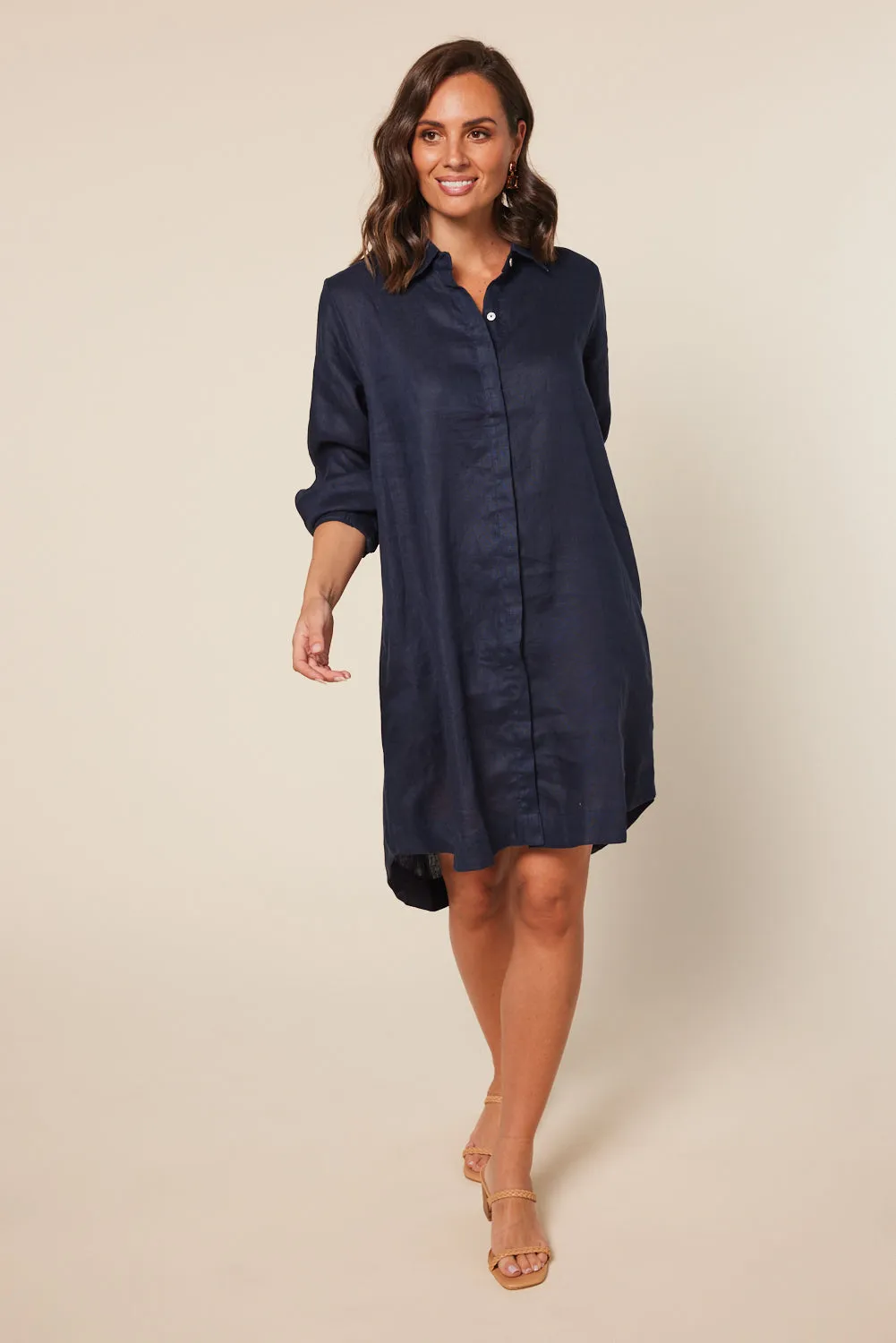 Anouk Linen Shirt Dress in Navy