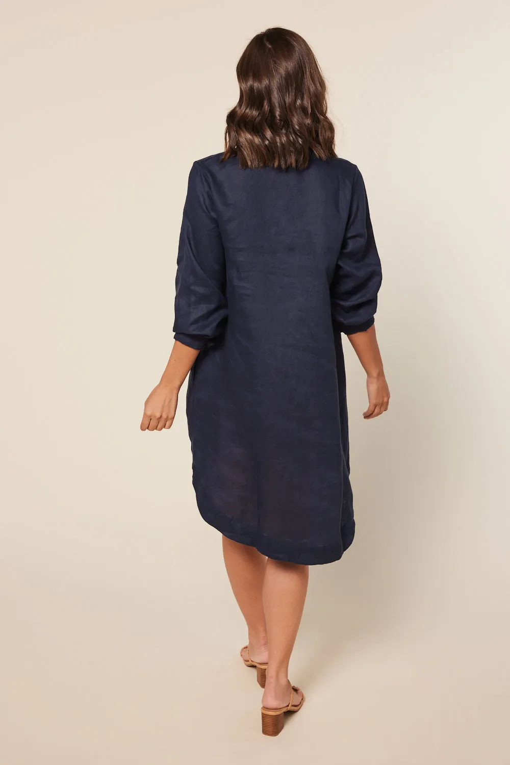 Anouk Linen Shirt Dress in Navy