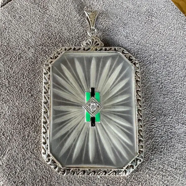 Art Deco Rock Crystal Filigree Diamond Pendant