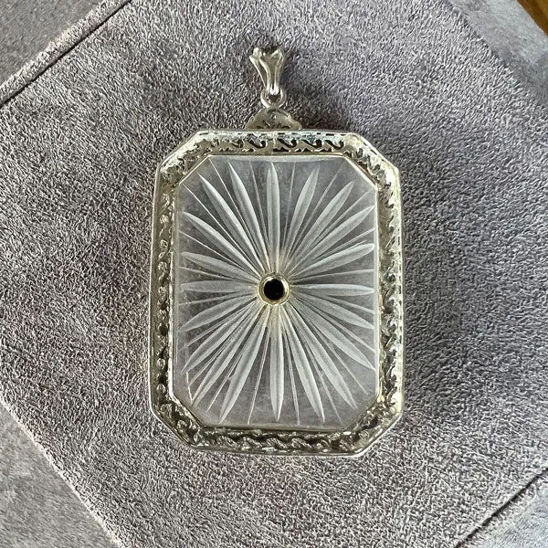 Art Deco Rock Crystal Filigree Diamond Pendant