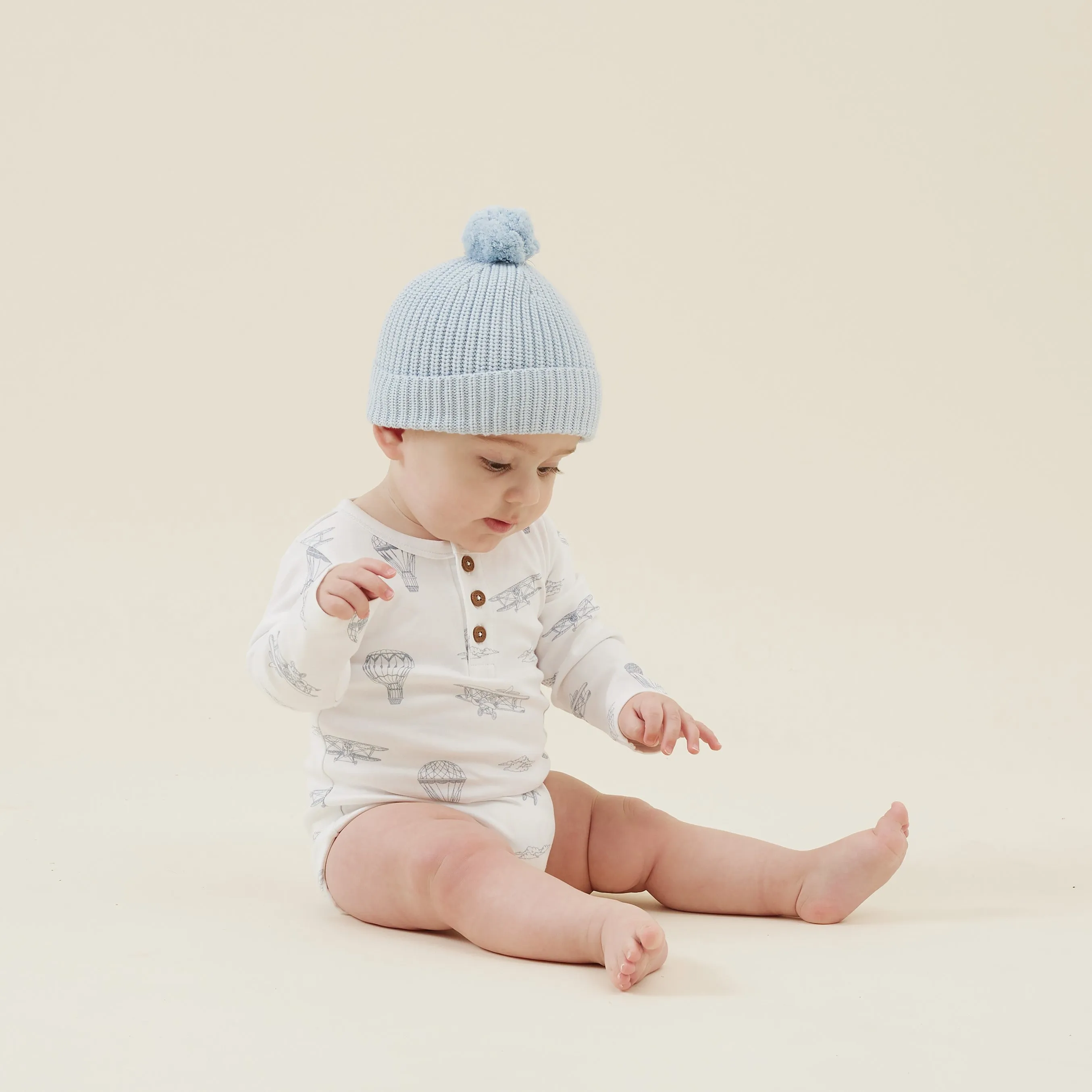 Aster and Oak Organic Cotton Knit Beanie - Pale Blue