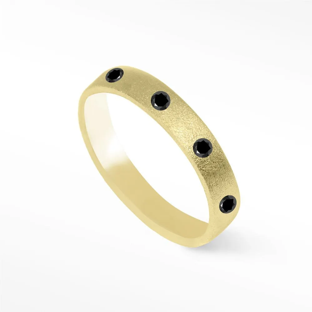 Black Diamond Sandblast 14k Yellow Gold Ring