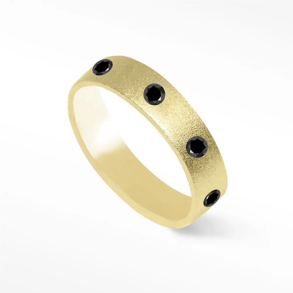 Black Diamond Sandblast 14k Yellow Gold Ring