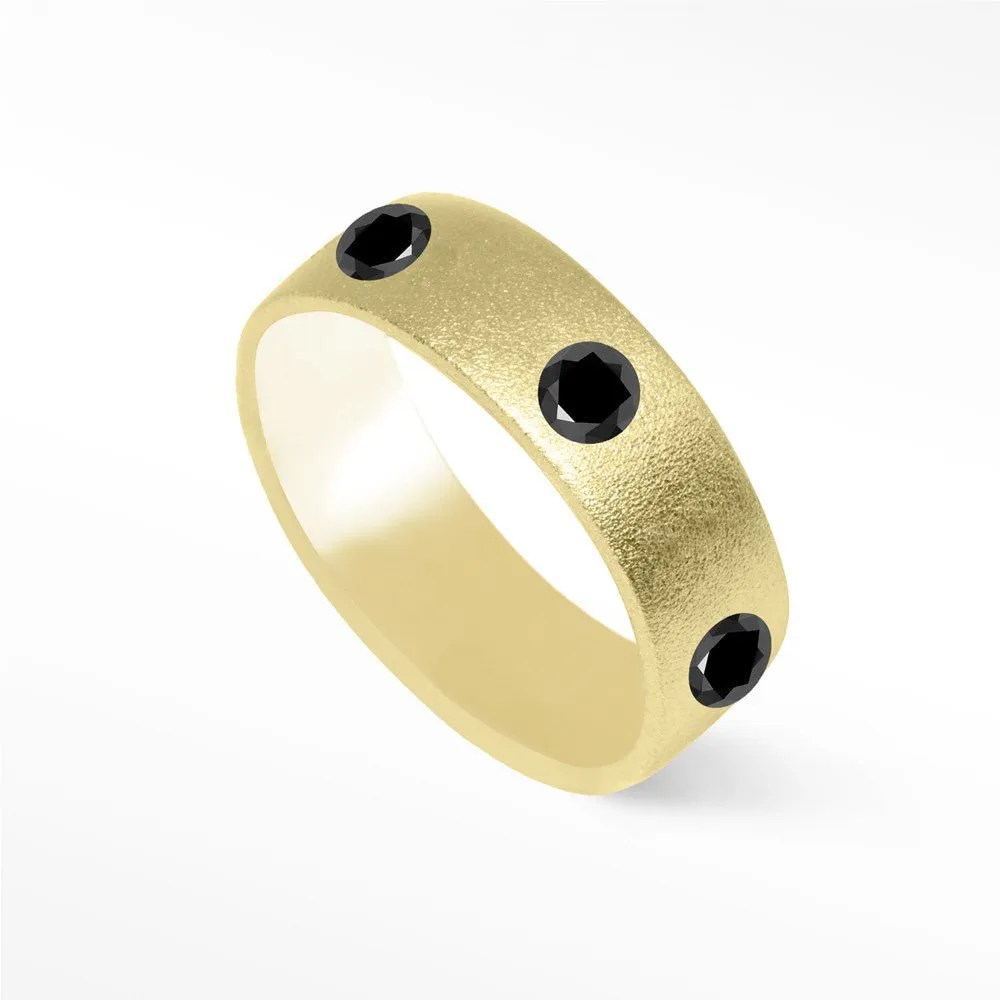 Black Diamond Sandblast 14k Yellow Gold Ring