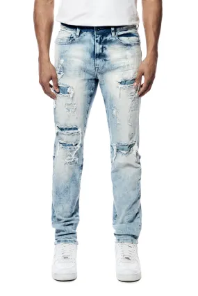 Bleach Washed Rip & Repaired Jeans - Cabana Blue