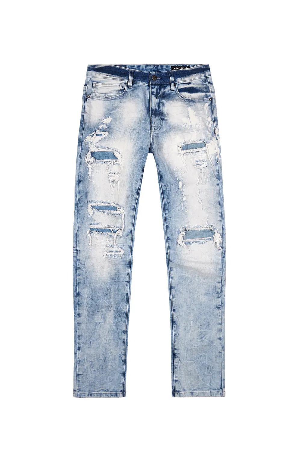 Bleach Washed Rip & Repaired Jeans - Cabana Blue