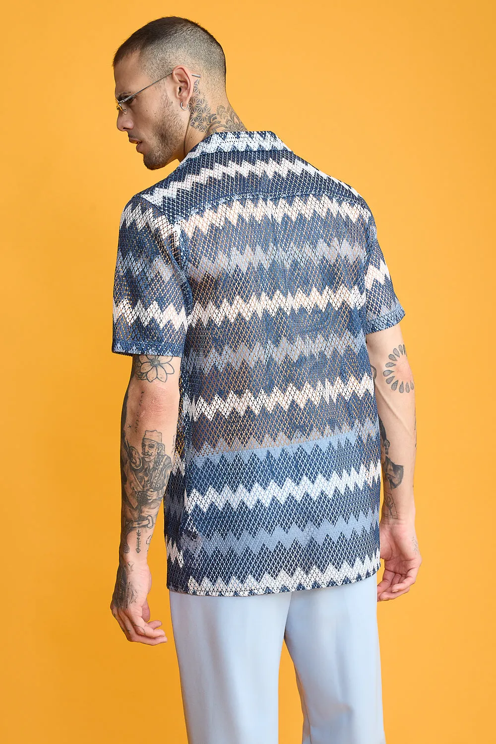 Blue Zig Zag Mesh Shirt