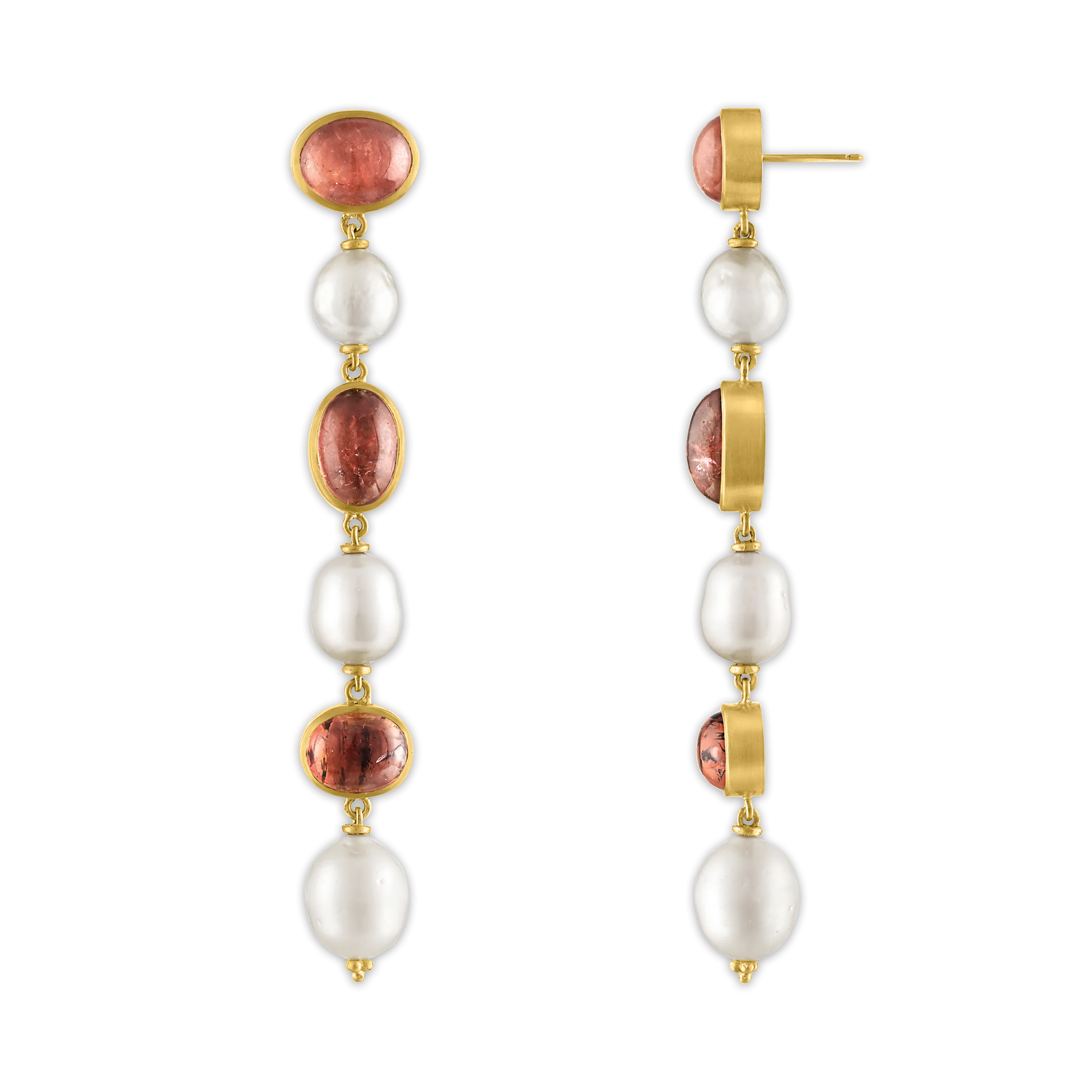 Blush Tourmaline and Pearl Chime Earrings