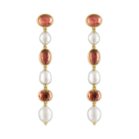 Blush Tourmaline and Pearl Chime Earrings