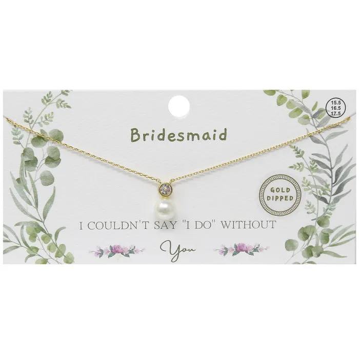 BRIDESMAID CZ Stone & Pearl Pendant Gold Dipped Necklace