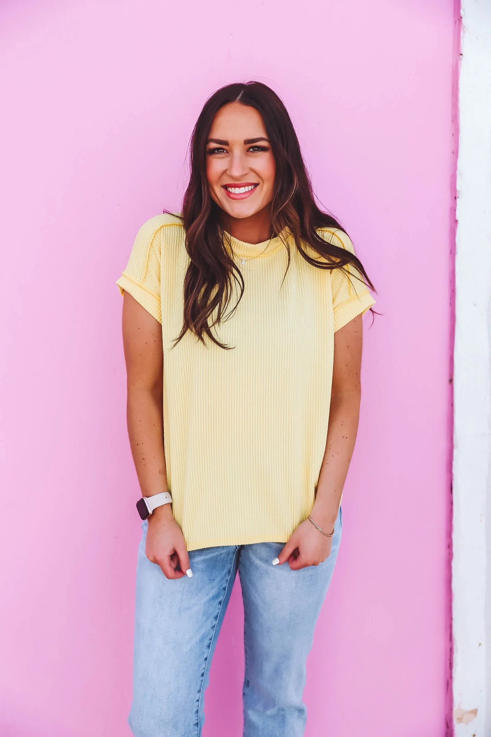 Britt Corded Top-Yellow