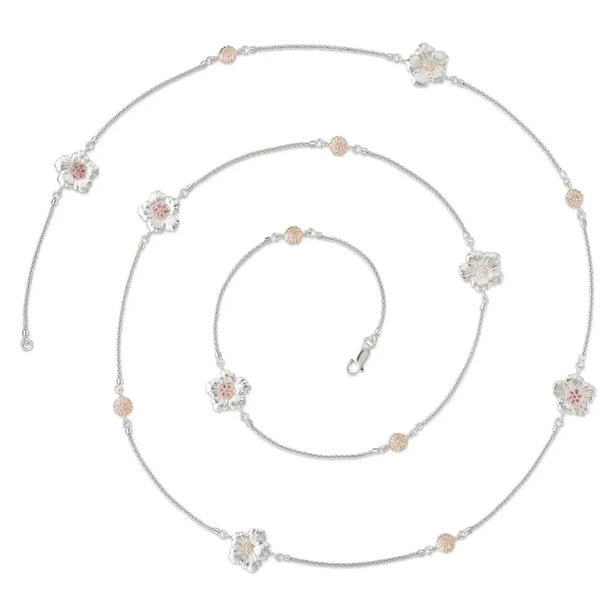 Buccellati - Blossoms Gardenia - Station Necklace with Pink Sapphires, Sterling Silver with Gold Accents