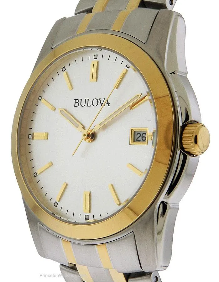 Bulova Two-Tone Mens Dress Watch - Silver/White Dial - Date Display - 30M WR