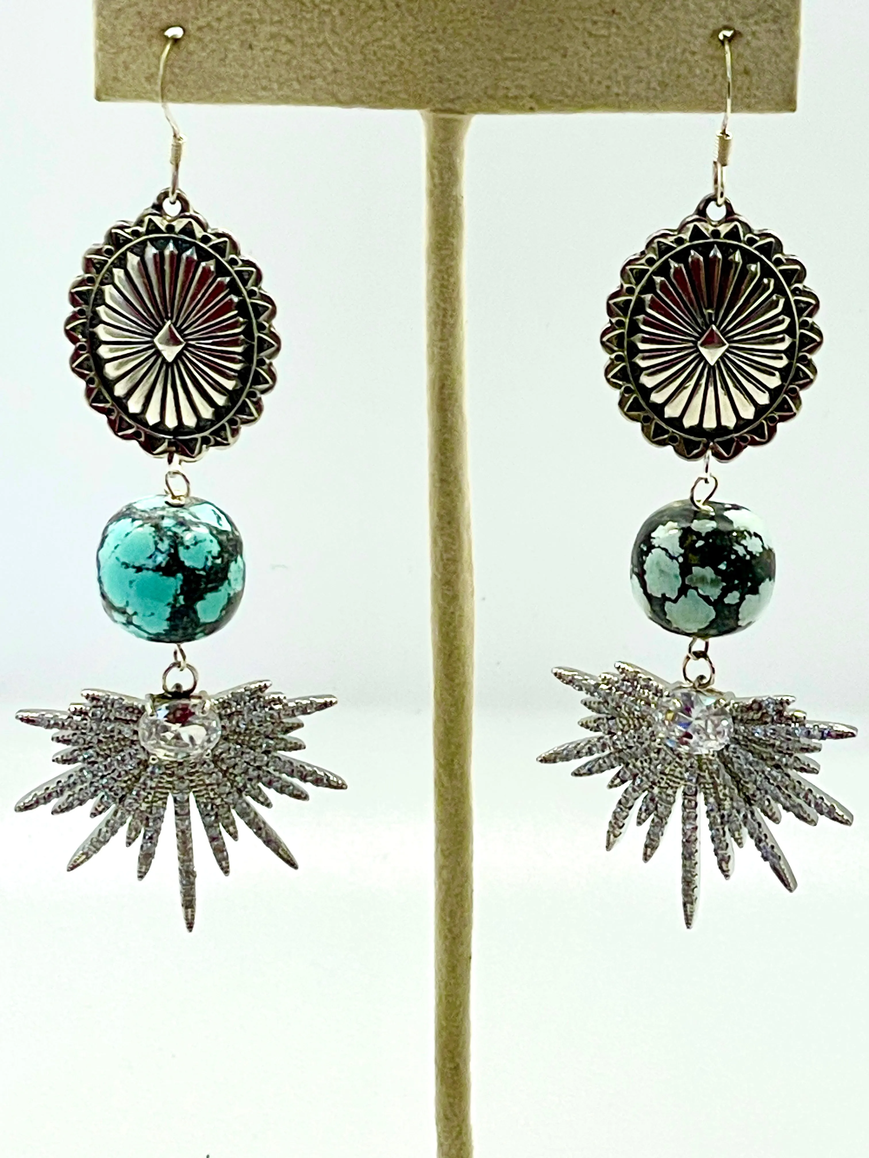 CASEY TURQUOISE, CONCHO & RHINESTONE EARRINGS