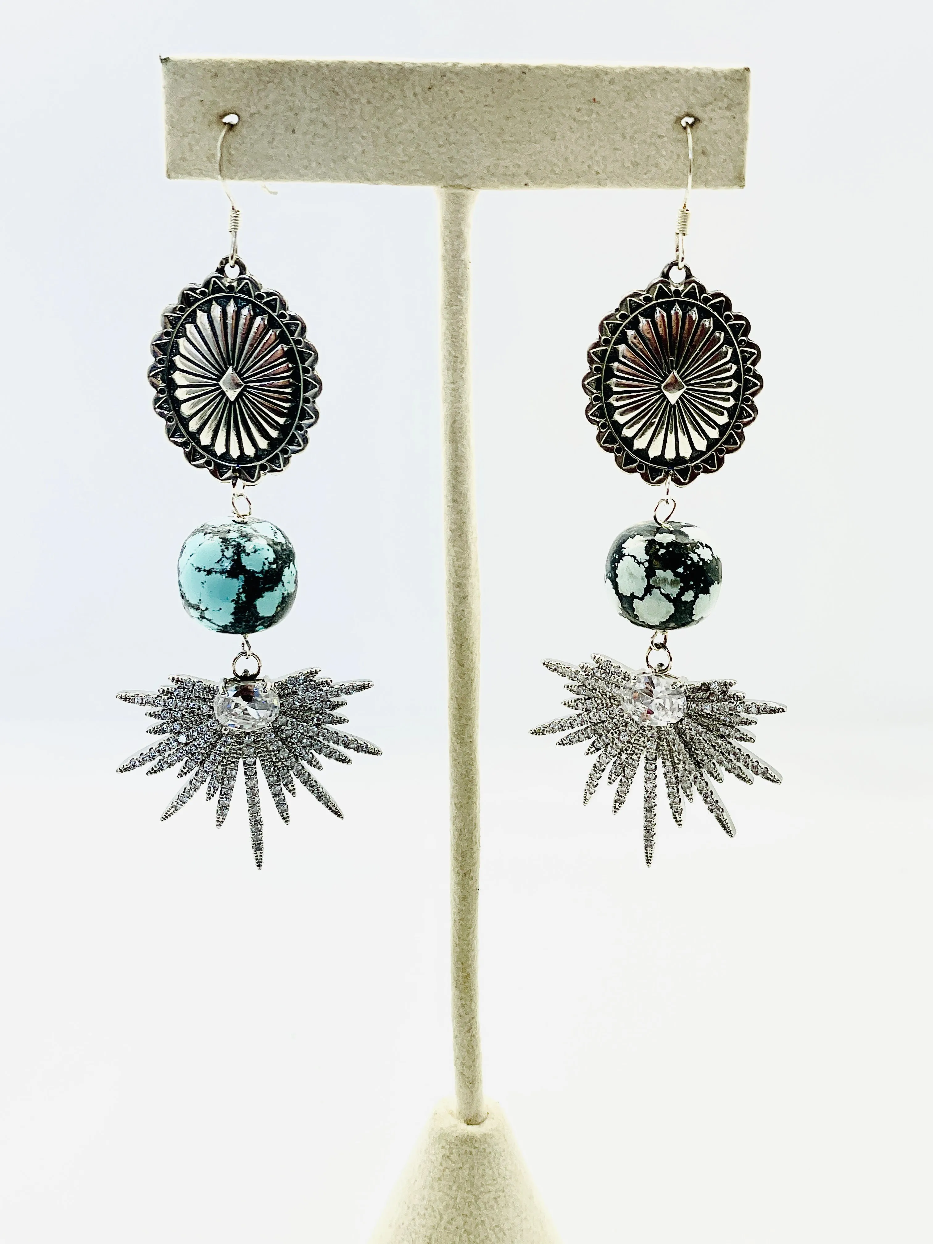 CASEY TURQUOISE, CONCHO & RHINESTONE EARRINGS