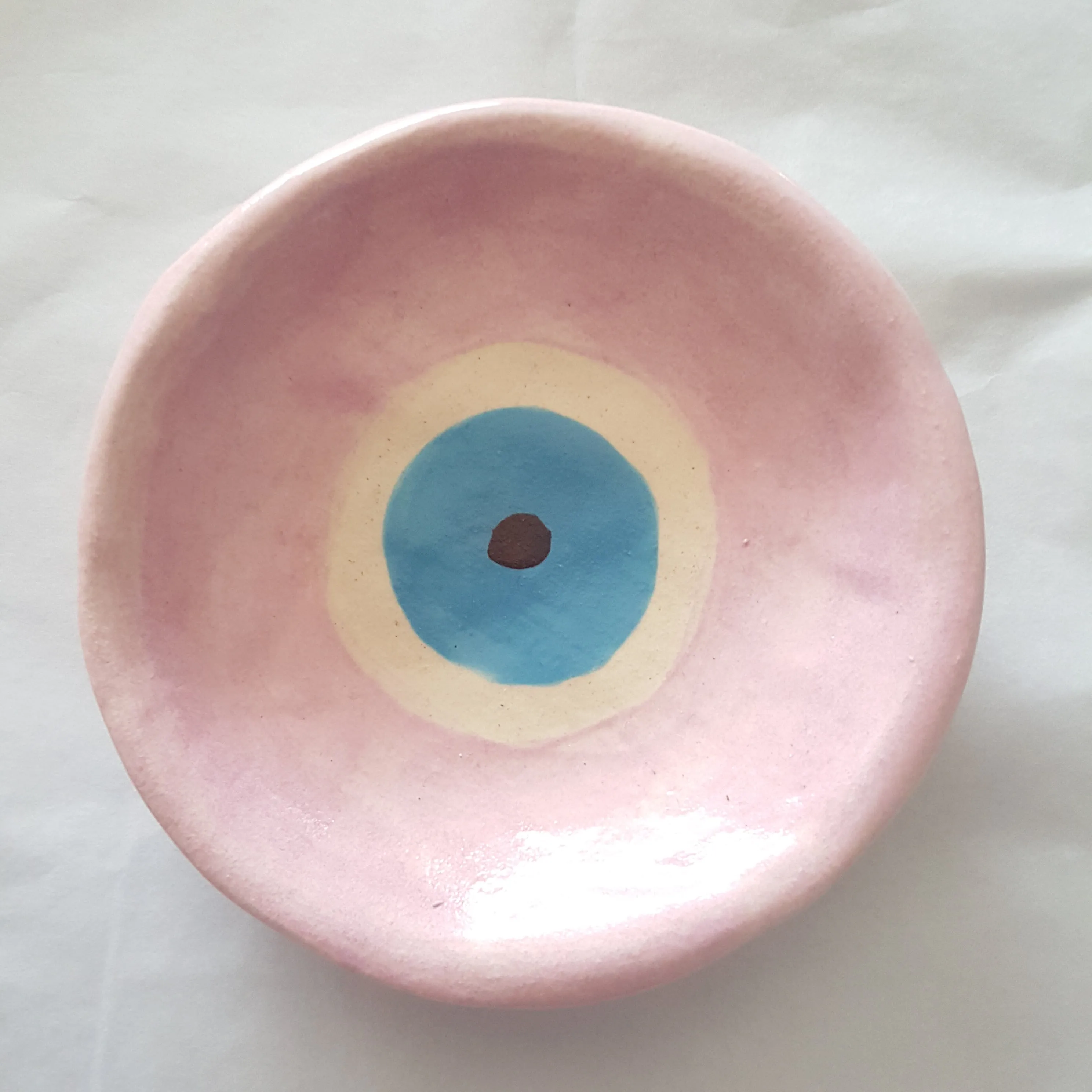 Ceramic trinket dish pink evil eye design