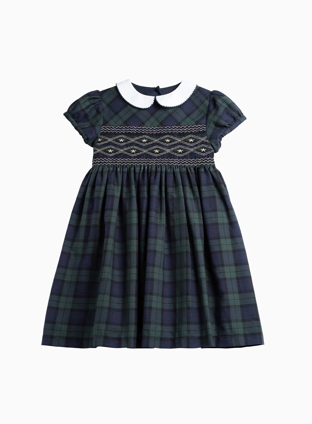 Charlotte Smocked Dress in Navy Tartan