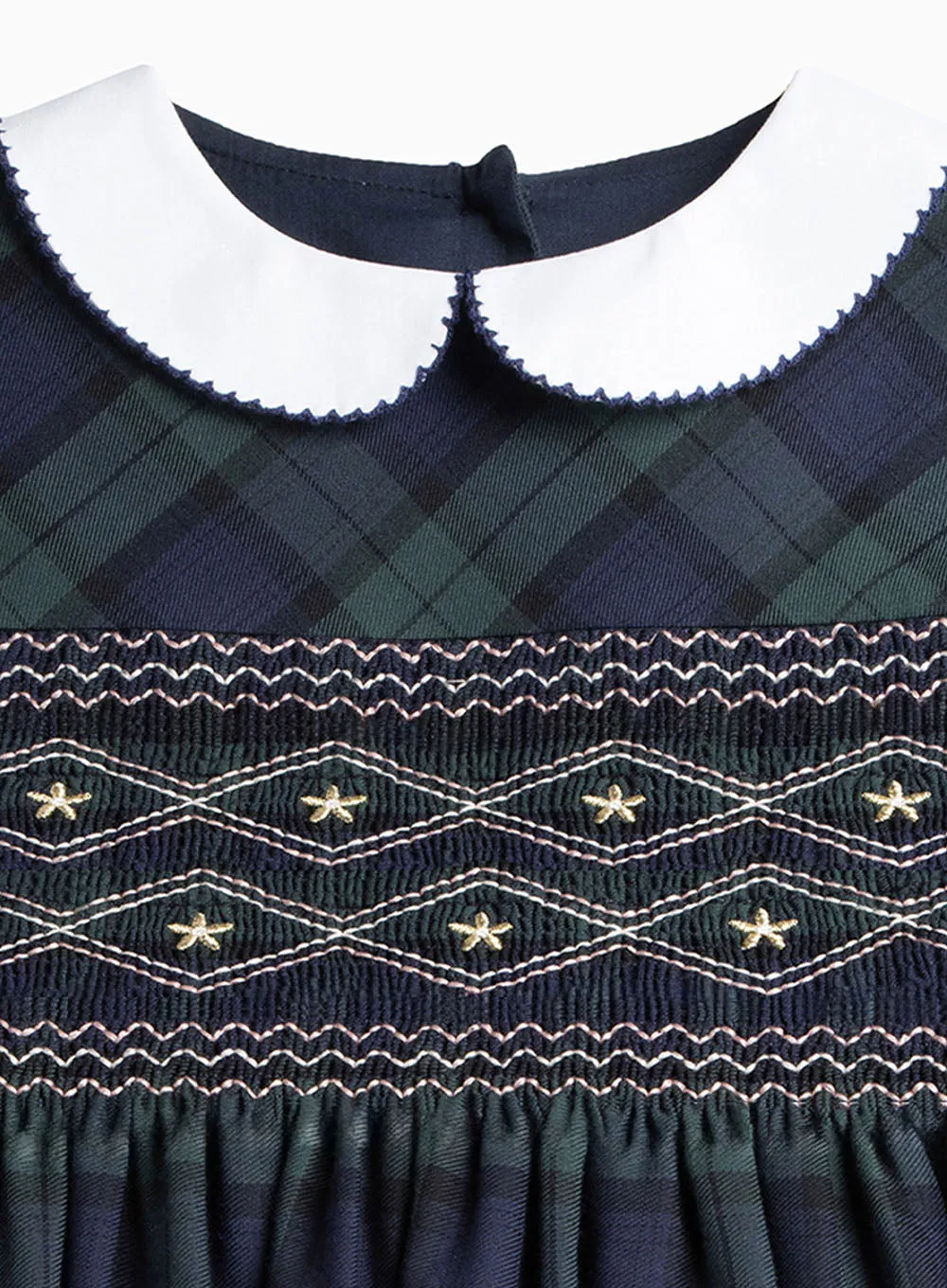 Charlotte Smocked Dress in Navy Tartan