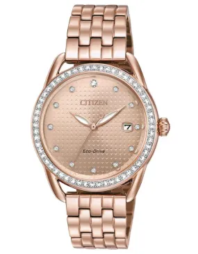 Citizen DRIVE LTR Womens Watch - Crystals - Rose Gold-Tone - Bracelet - Date