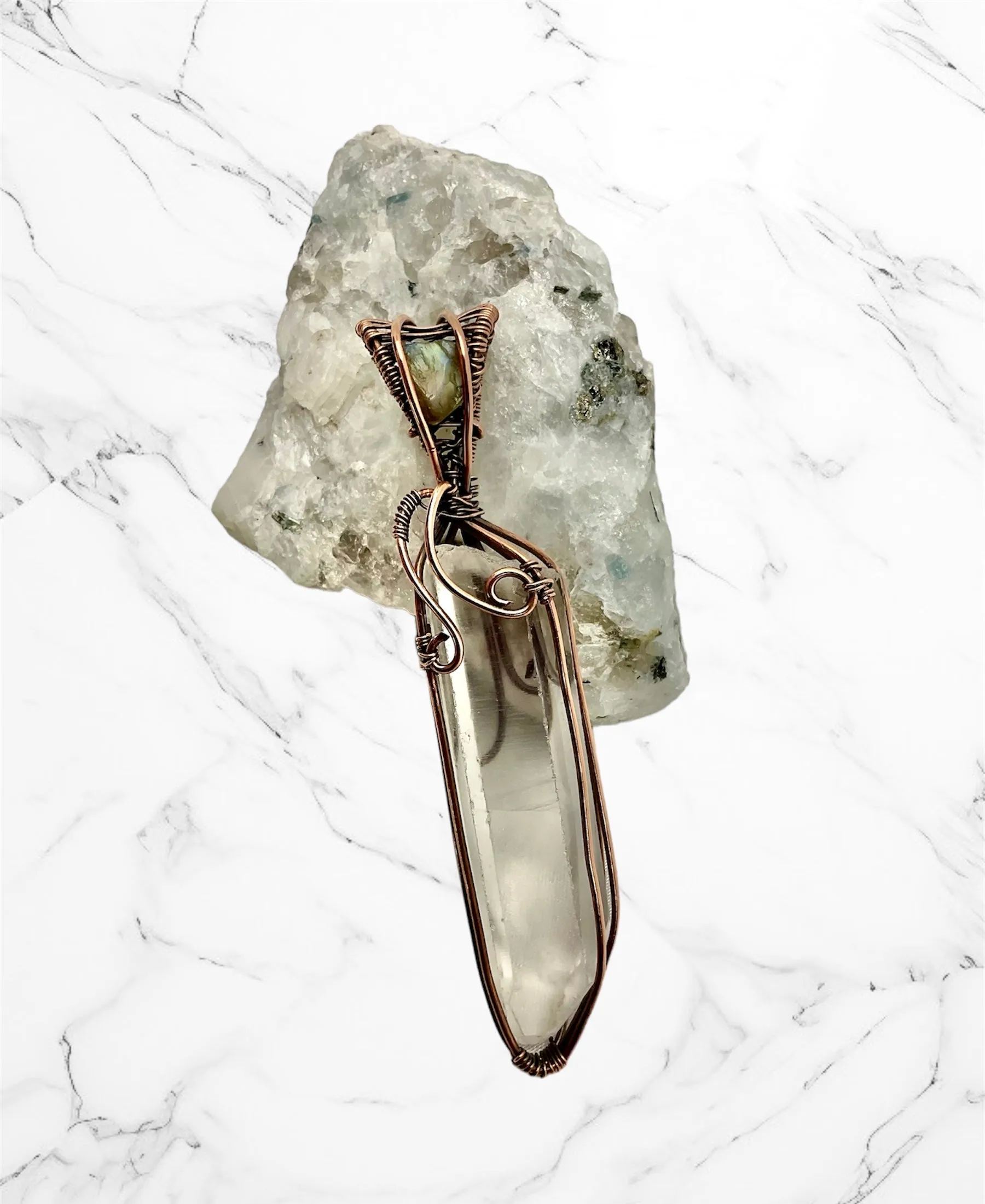 Clear Quartz Point with Labradorite Accent