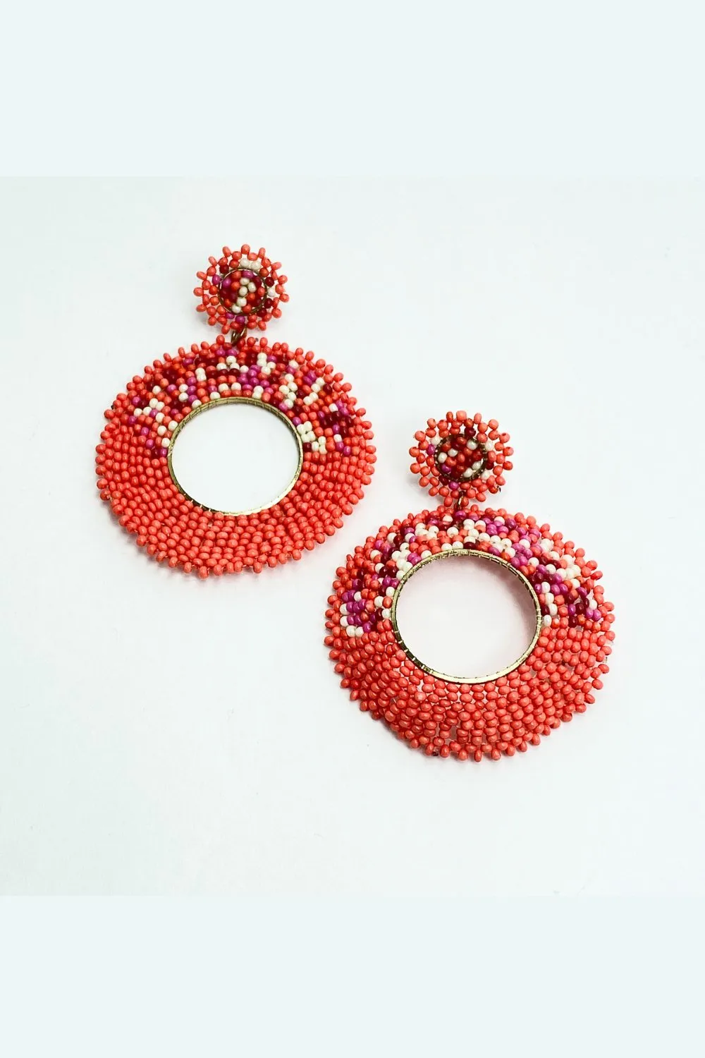 Coral Beaded Statement Earrings