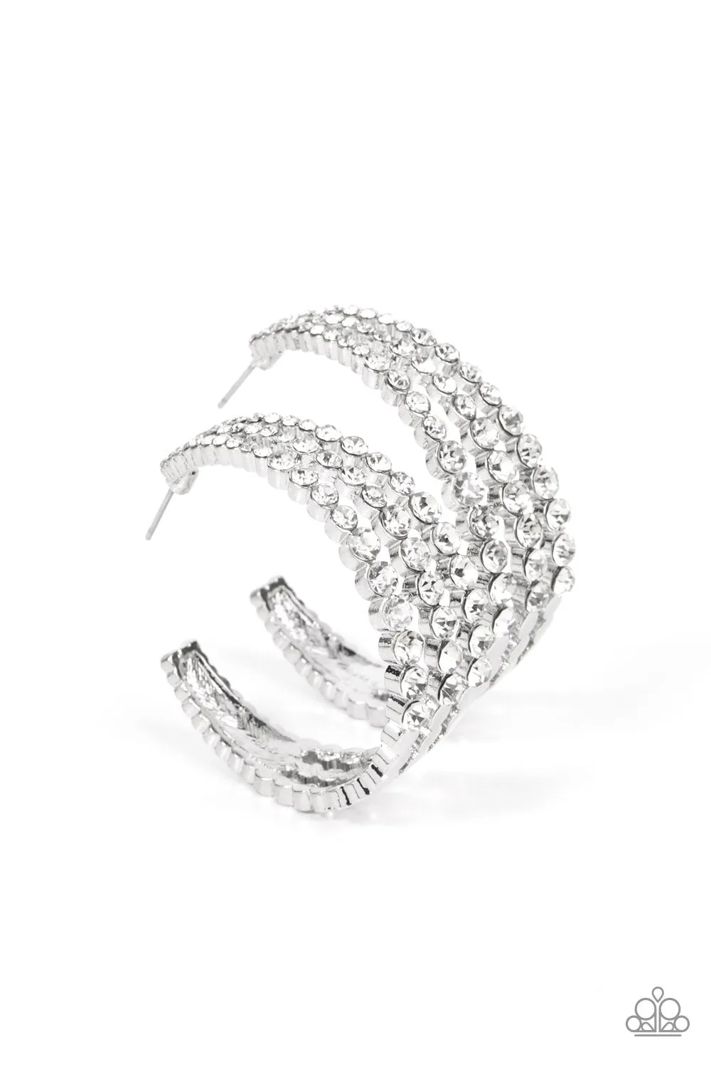 Cosmopolitan Cool White Rhinestone Hoop Earrings - Paparazzi Accessories