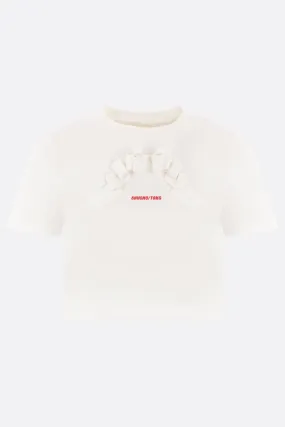 cropped cotton t-shirt with Bow insert and logo embroidery