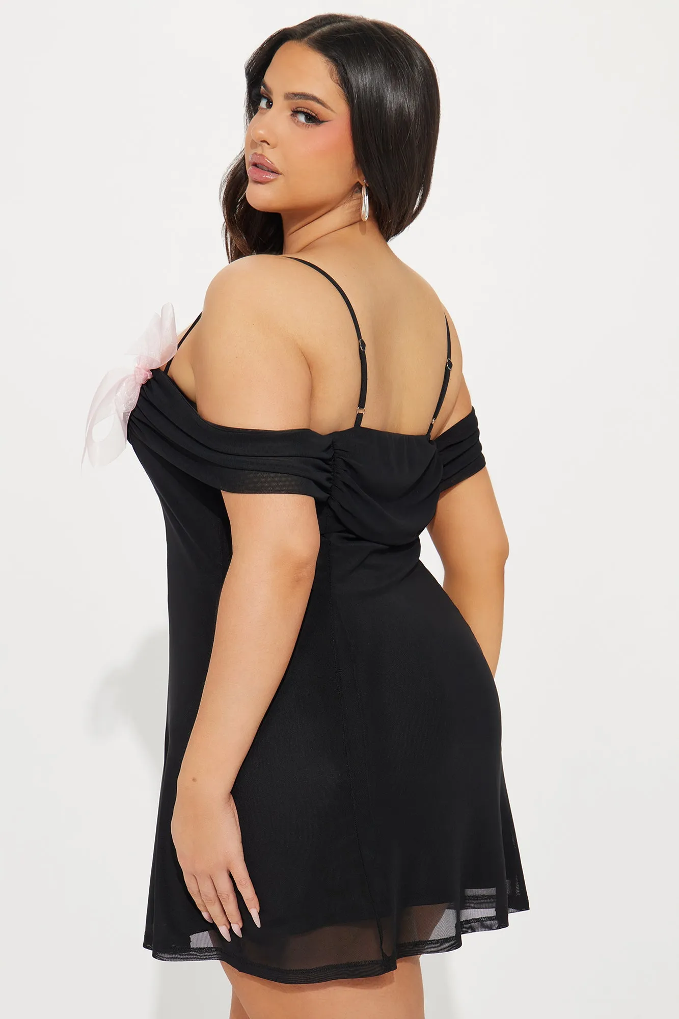 Cute As A Bow Mesh Micro Mini Dress - Black/Pink