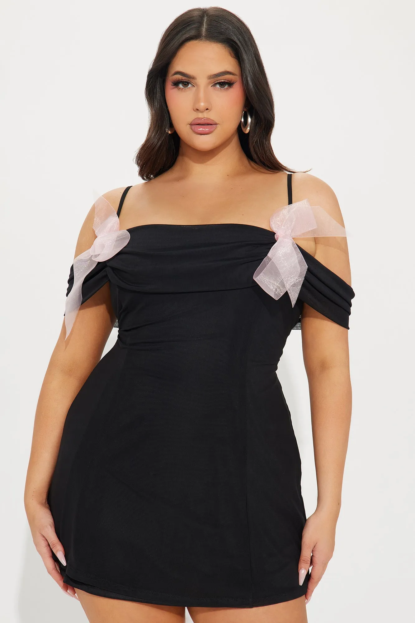 Cute As A Bow Mesh Micro Mini Dress - Black/Pink