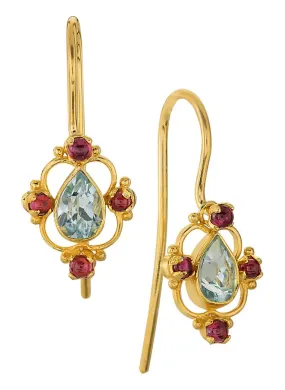 Daphne Dearheart Blue Topaz and Garnet Earrings