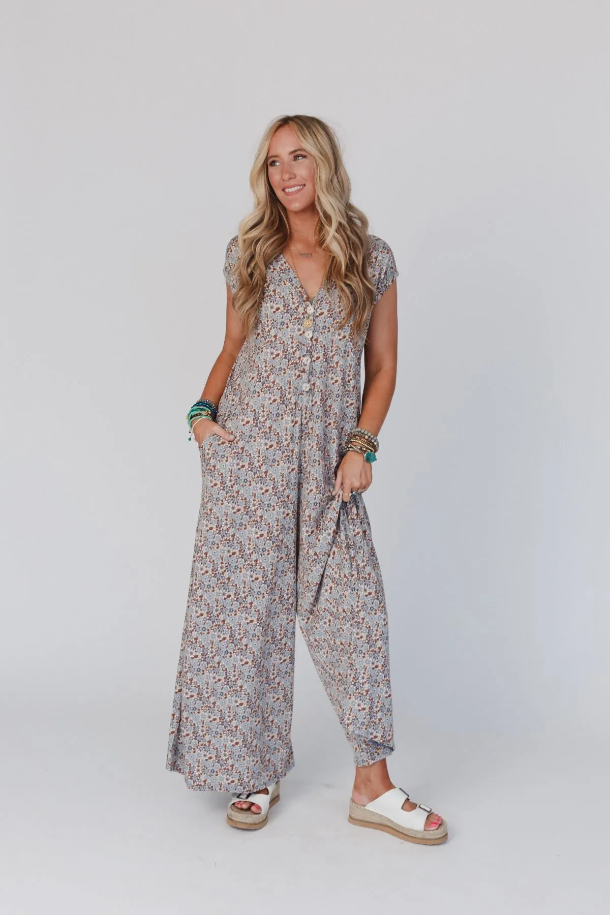 Daphne Floral Print Jumpsuit - Cream