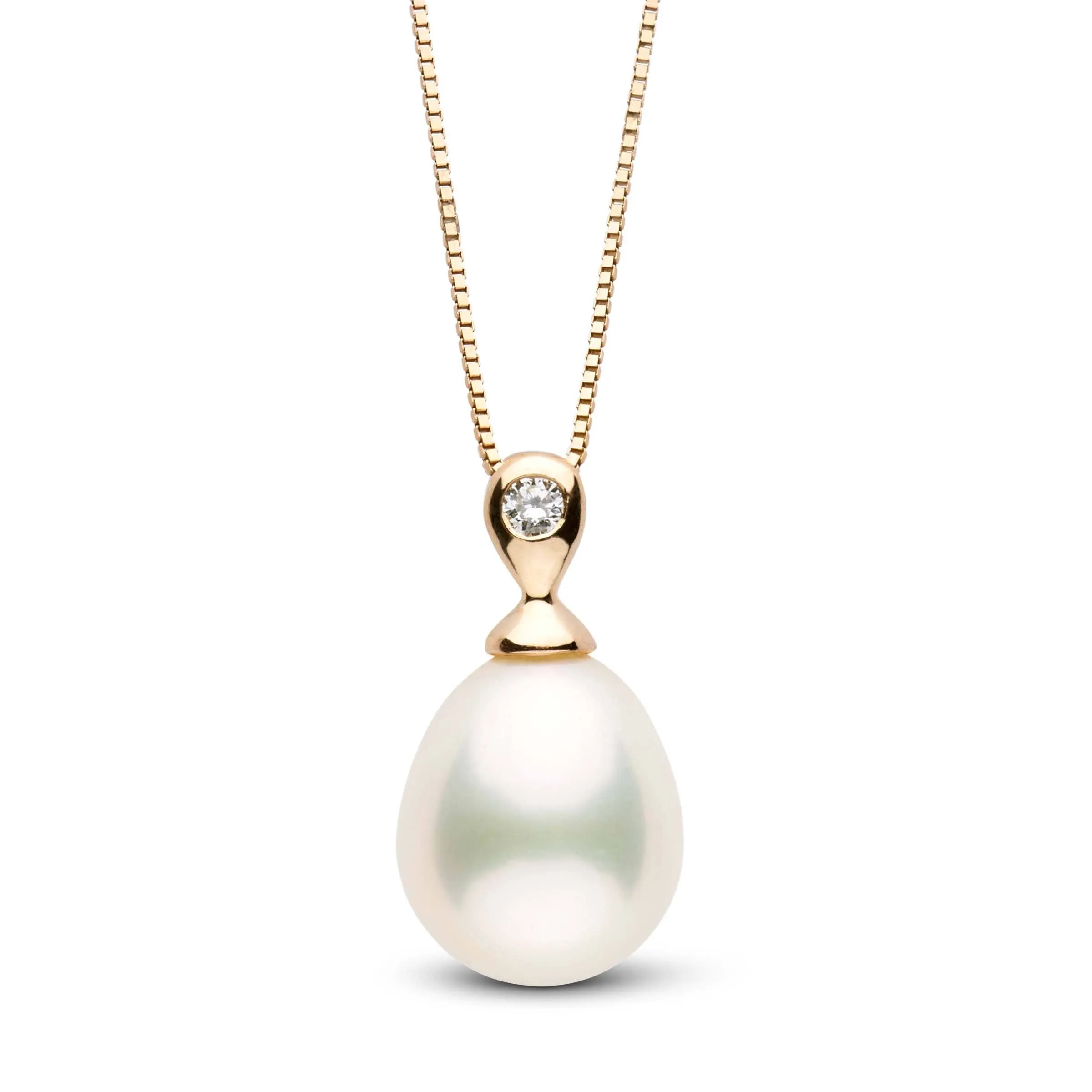 Dew Collection 9.0-10.0 mm White Drop Freshwater Pearl and Diamond Pendant