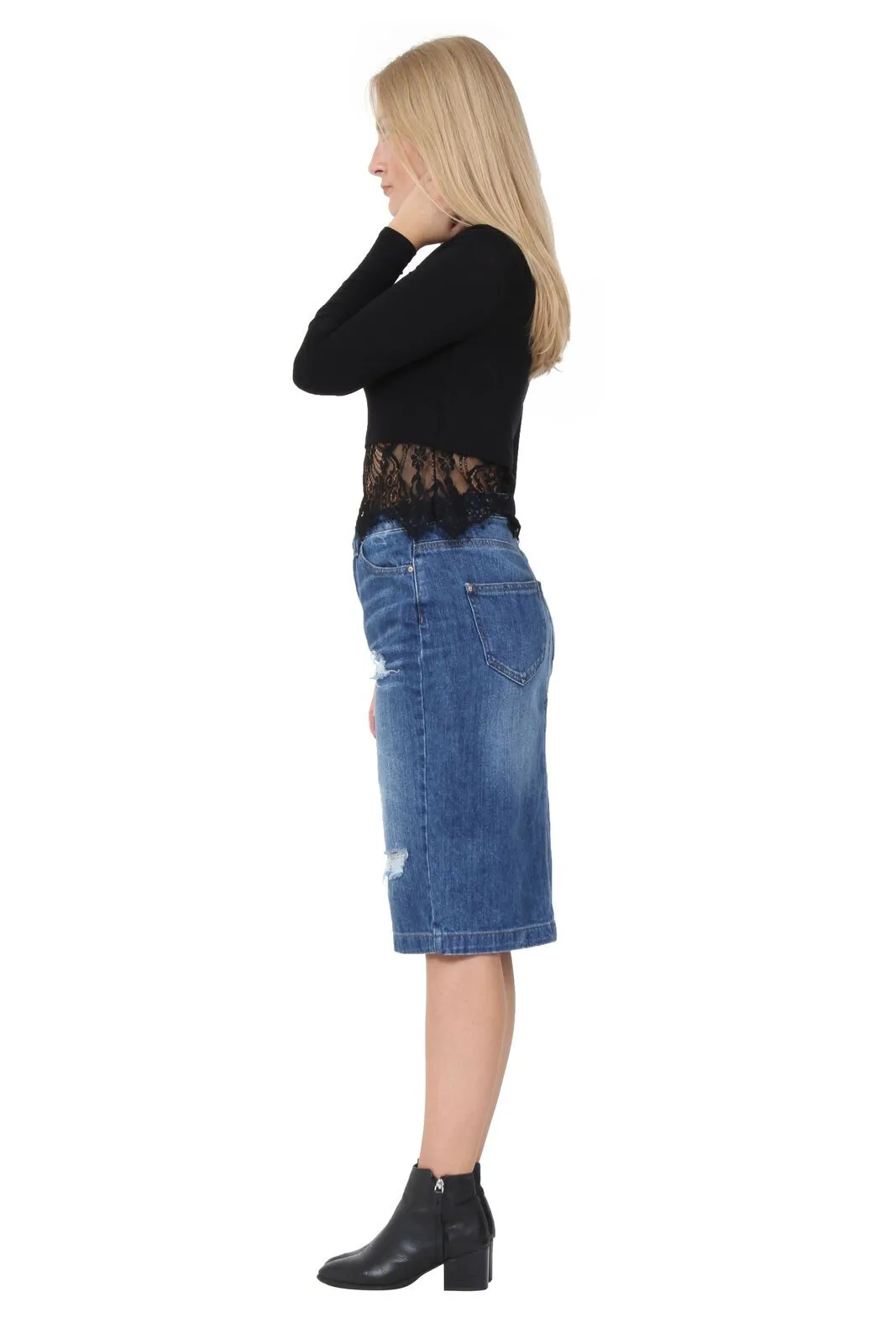 Distressed Denim Pencil Skirt Jean skirt