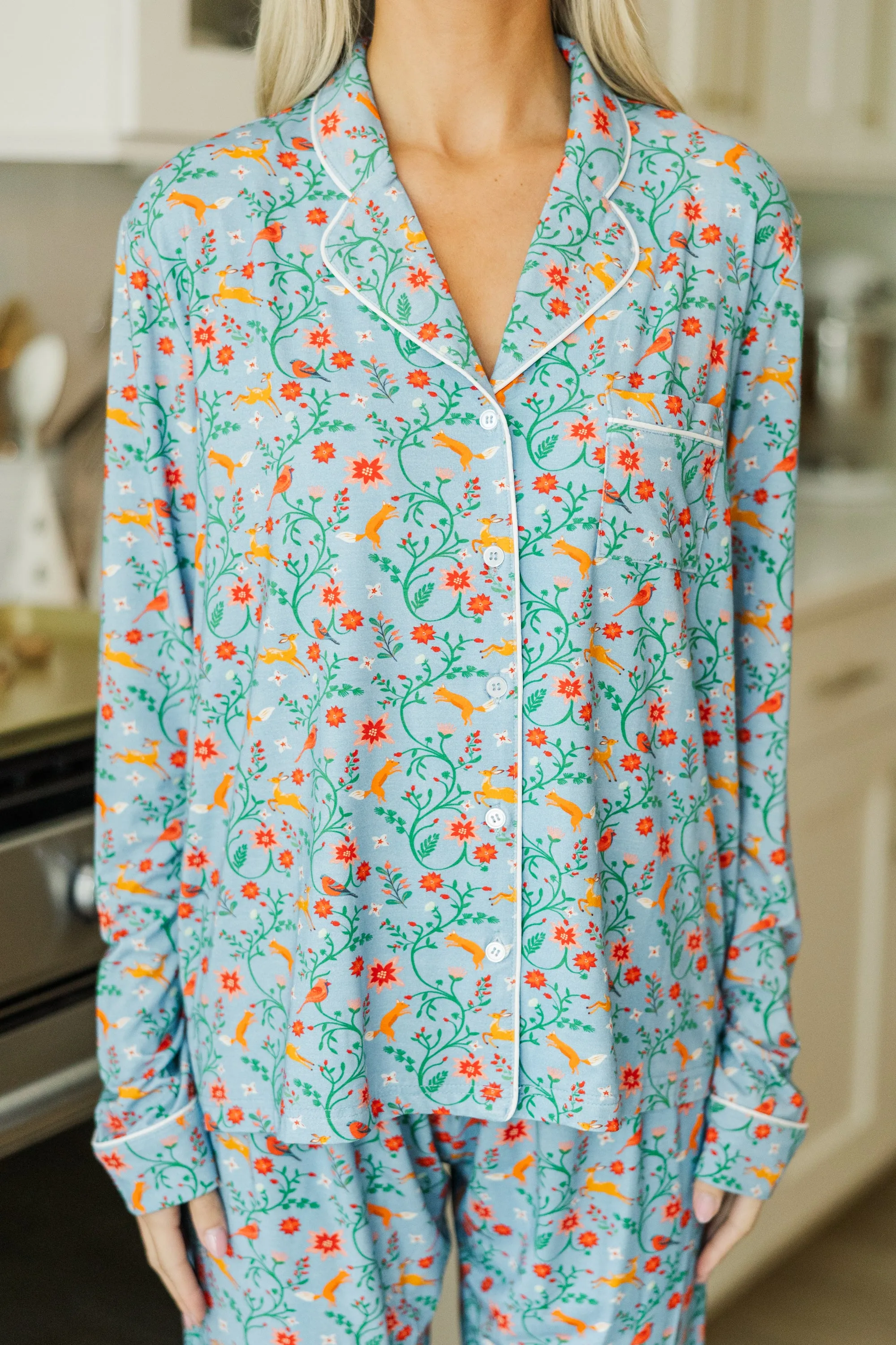 Dream Big Blue Flora & Fauna L/S Bamboo Pajama Set